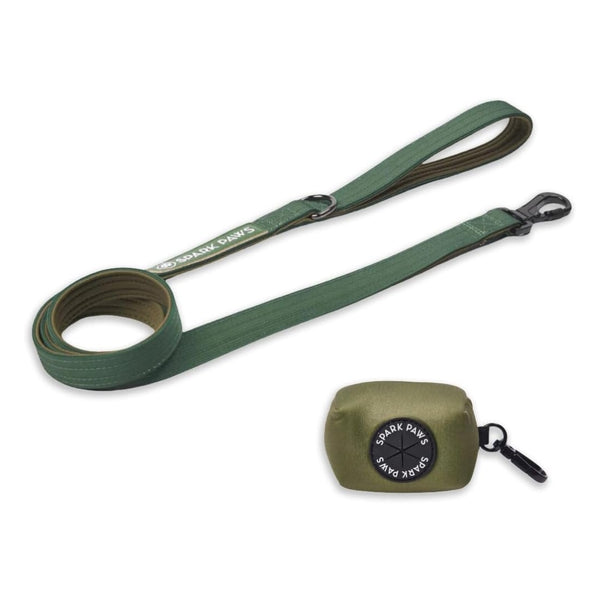 Ensemble Laisse et Porte-Sac à Crottes - Vert armée