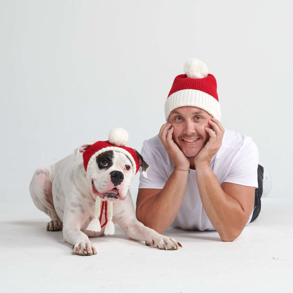 Bonnet en tricot pour chien avec pompon - Père Noël