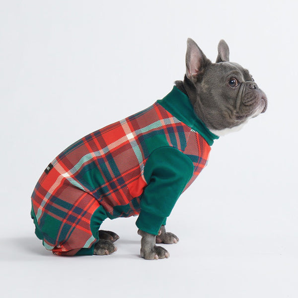 Ensemble pyjama et bas pour chien elfe - Plaid vert